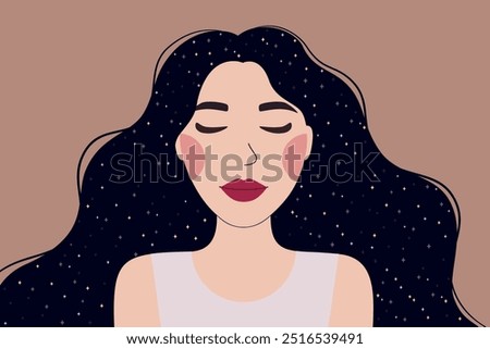Mental health, Harmony, Self care. Flat vector illustration for World mental health day awareness. Happy woman feels healthy, calm, relax