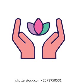 Mental health healing hands icon style illustration