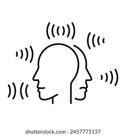 Salud mental escuchando voces. Una ilustración de la cabeza con muchas voces alrededor de la cabeza para representar la salud mental oyendo voces problema.