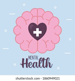 mental health with heart on brain of mind and human theme Vector illustration