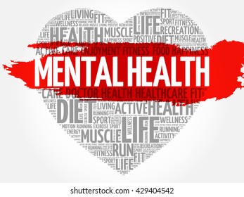 Mental health heart word cloud, fitness, sport, health concept