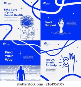 Mental Health help post set collection for social network or website for psychologist or psychology or self development blog. Vector illustration