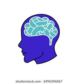 mental health human brain halftone hand drawn color vector illustration