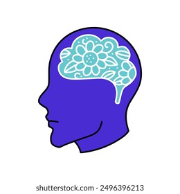 mental health human brain hand drawn color vector illustration