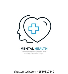 Mental Health, Human Head, Psychological Help, Psychiatry Concept, Therapy Course, Cognitive Development, Vector Line Icon
