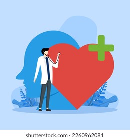 Mental health, human head, psychological help, psychiatry concept, doctor doing mental exam on big human head, psychological medicine concept.