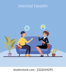 Mental health, human head, psychological help, psychiatry concept, therapy course, cognitive development, vector concept illustration template