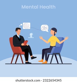 Mental health, human head, psychological help, psychiatry concept, therapy course, cognitive development, vector concept illustration template