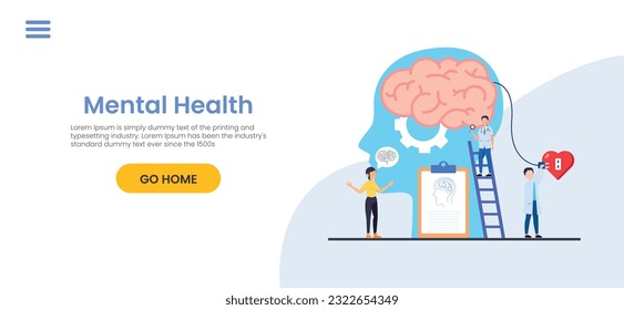 Mental health, human head, psychological help, psychiatry concept, therapy course, cognitive development, vector concept illustration template