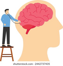Mental health, human head, psychological help, psychiatry concept, doctor doing mental exam on big human head, psychological medicine concept.