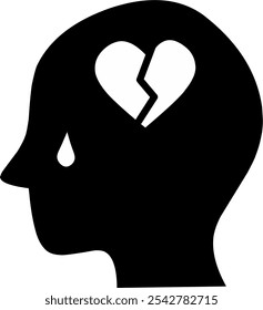 Mental health human mind with broken heart icon. Fit for love lesson presentation.