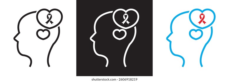Mental Health icon. Awareness, mental, intellect etc.  Design for websites, mobile interfaces, presentations, and visual branding. Vector illustration. isolated on white and black background. EPS 10 