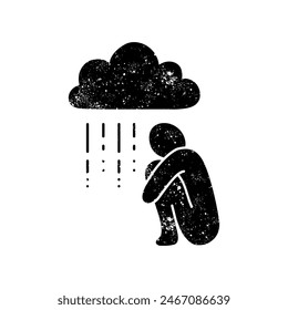 Mental health icon depression black hand drawn icon in grunge look