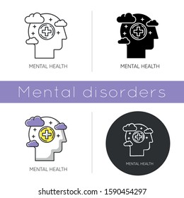 Mental Health Icon. Emotional Wellness. Stress Relief And Wellbeing. Psychological Support. Calm Mind. Psychiatric Help. Flat Design, Linear And Color Styles. Isolated Vector Illustrations