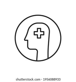 mental health icon like thin line head with cross. linear flat simple trend modern logotype graphic design element isolated on white background. concept of medical problem solution or healthy mind