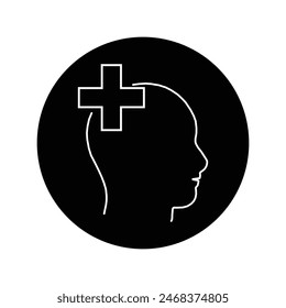 mental health icon like thin line head with cross. linear flat simple trend modern logotype graphic design element isolated on white background. concept of