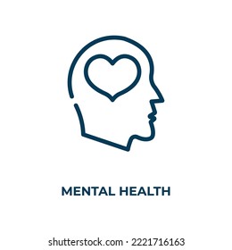 Mental health icon. Linear vector illustration from mental health collection. Outline mental health icon vector. Thin line symbol for use on web and mobile apps, logo, print media.