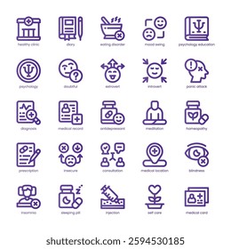 Mental Health Icon pack for your website, mobile, presentation, and logo design. Mental Health Icon line basic color design. Vector graphics illustration and editable stroke.