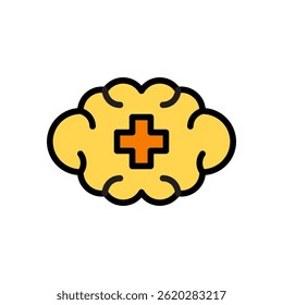 Mental Health Icon Representing Wellness, Mindfulness, and Therapy with Symbolic Elements in Yellow and Orange Colors for Promoting Emotional Support and Selfcare