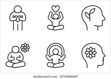 Mental health icon set. Collection of meditation, vector illustration on white background