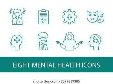 Mental Health Icon Set Design - This meticulously crafted Mental Health Icon Set is designed to visually represent the diverse aspects of mental well-being and emotional health