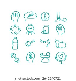 Mental health icon set. Handdrawn vector illustration.
