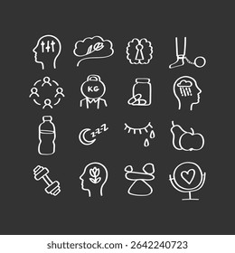 Mental health icon set. Handdrawn vector illustration.