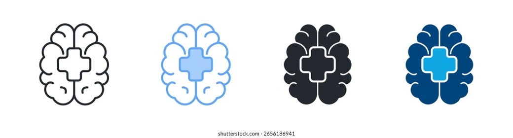 Mental Health Icon Set Multiple Style. Designed In Outline, Blue, Glyph, Dual Tone