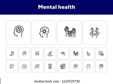 Mental health icon set. Psychology concept. Vector illustration can be used for topics like apothecary, pharmaceuticals, medicine