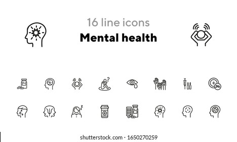 Mental health icon set. Psychology concept. Vector illustration can be used for topics like apothecary, pharmaceuticals, medicine