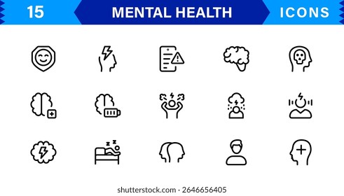 Mental Health Icon Set Representing Therapy, Well-being, Mindfulness, Support, and Emotional Health in Simple, Professional, and Download-Ready Style
