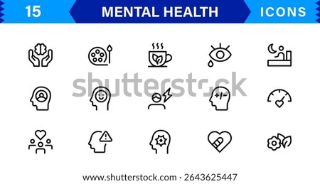 Mental Health Icon Set Representing Therapy, Well-being, Mindfulness, Support, and Emotional Health in Simple, Professional, and Download-Ready Style

