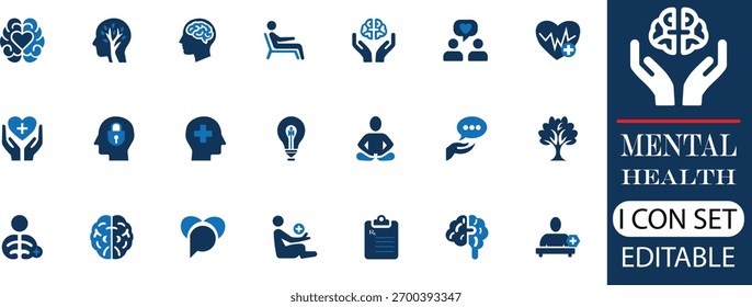 mental health icon set vector, "A thoughtfully designed collection of icons representing mental well-being, support, and emotional balance."