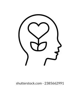 Mental health icon. Simple outline style. Positive mind wellbeing, brain, emotion, mental health development and care concept. Thin line symbol. Vector illustration isolated.