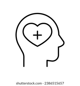 Icono de salud mental. Estilo de contorno simple. Bienestar mental positivo, cerebro, emoción, desarrollo de salud mental y concepto de atención. Símbolo de línea delgada. Ilustración vectorial aislada.