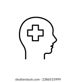 Mental health icon. Simple outline style. Positive mind wellbeing, brain, emotion, mental health development and care concept. Thin line symbol. Vector illustration isolated.