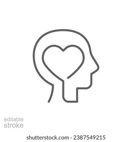 Mental health icon. Simple outline style. Positive mind wellbeing, brain, emotion, mental health development and care concept. Thin line symbol. Vector illustration isolated. Editable stroke.