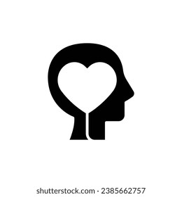 Mental health icon. Simple solid style. Positive mind wellbeing, brain, emotion, mental health development and care concept. Black silhouette, glyph symbol. Vector illustration isolated.