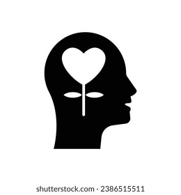 Mental health icon. Simple solid style. Positive mind wellbeing, brain, emotion, mental health development and care concept. Black silhouette, glyph symbol. Vector illustration isolated.