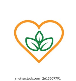 mental health icon. sustainability symbol. heart and leaf circle. psychology, calmness, green energy. Line design style. vector design template