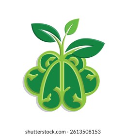 mental health icon. sustainability symbol. brain and leaf. psychology, calmness, green energy. simple color 3d design style. vector design template