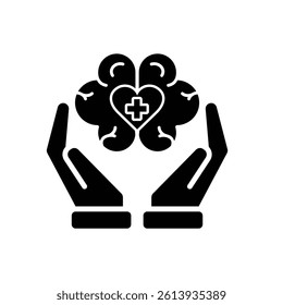 mental health icon.  symbol of brain or mind therapy in hand. Solid design style. Design template vector
