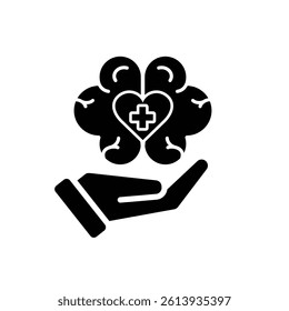mental health icon.  symbol of brain or mind therapy in hand. Solid design style. Design template vector