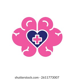 mental health icon. vector symbol of brain and heart or mind therapy. Solid design style