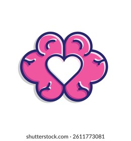 mental health icon. vector symbol of brain and heart or mind therapy. simple color 3d design style