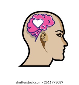 mental health icon. vector symbol of brain and heart or mind therapy. simple color 3d design style