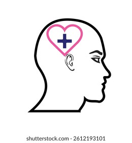 mental health icon. vector symbol of brain and heart or mind therapy. Line design style. Design template