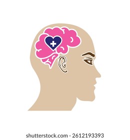 mental health icon. vector symbol of brain and heart or mind therapy. Solid design style. Design template