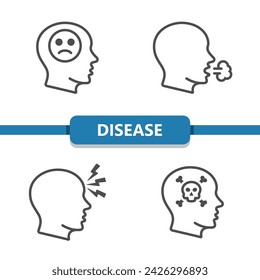 Mental health icons. Disease, healthcare, depression, anger, cough, headache, anxiety vector icon. Professional, pixel perfect icons. EPS 10 format.