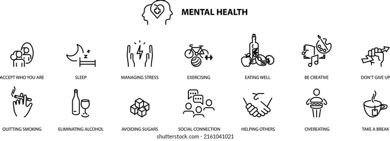 Mental health icons set , vector illustration